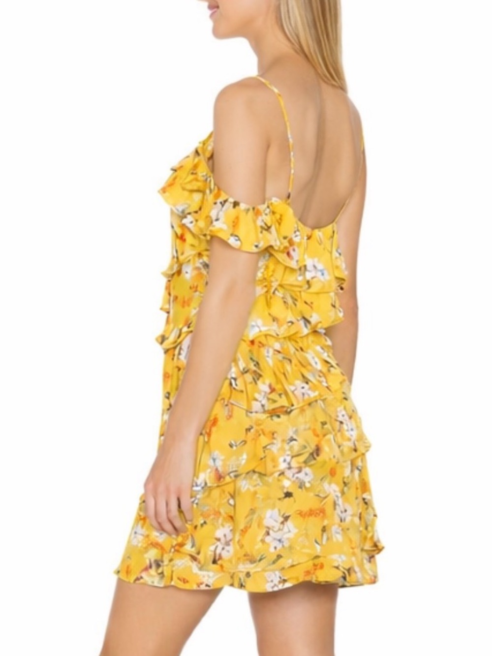 NEW REVOLVE Song of Style Sloan Mini Yellow Floral Tiered Dress Size Small - Picture 2 of 16